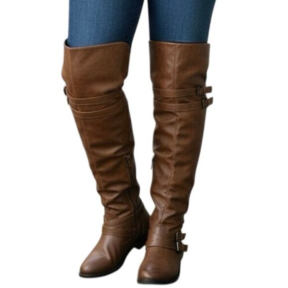 Torrid x wide calf over the knee OTK slouch faux leather boots brown size 11 W - Picture 1 of 14